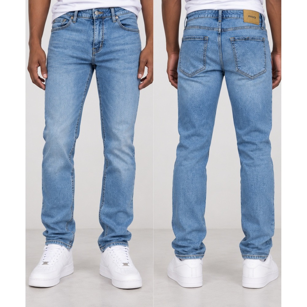 RSQ Slim Straight Jeans Mens 28x30 Medium Wash Stretch Denim Blue READ